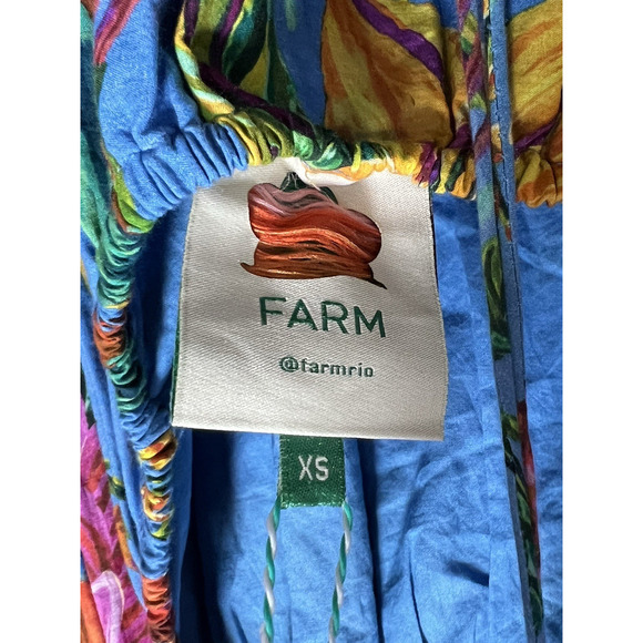 FARM RIO Toucans Garden Midi Dress In Blue Size XS Puff Sleeve Multicolor NEW - Picture 8 of 14